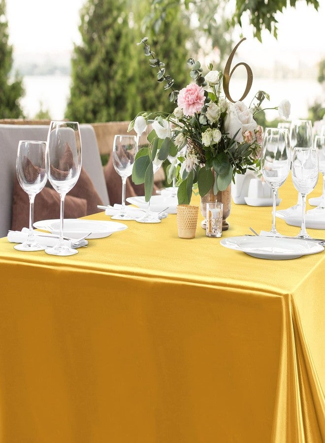 MCEAST 4 Pieces Gold Satin Tablecloth 102 x 58 Inch Gold Satin Table Overlay Cover Rectangular Bright Silk Tablecloth for Party, Wedding, Banquet Table Decoration - Image 5